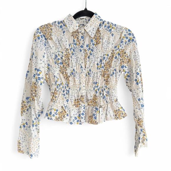 White floral print blouse with ruffle detail - Future Collective - Picture 1 of 5